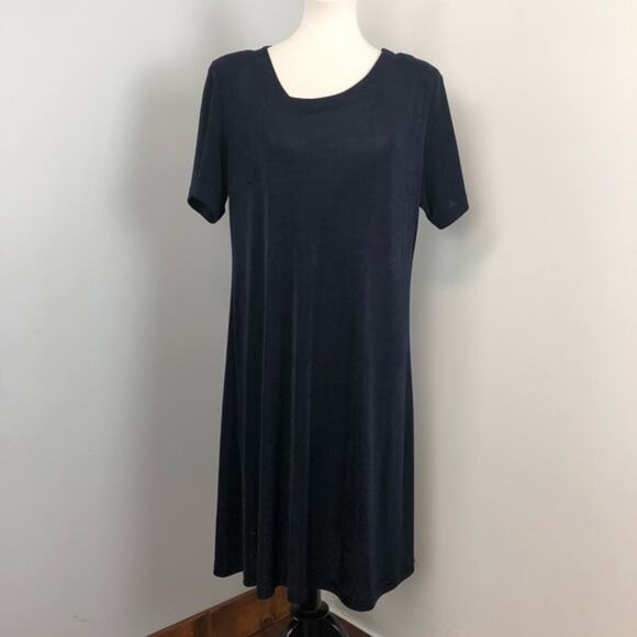 Hanes Collection Vintage Stretch Asymmetrical Neck Midi Shirt Dress Large Casual - Picture 1 of 7